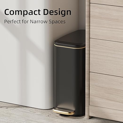 KUK Slim Bathroom Trash Can with Lid, 1.6 Gal / 6L Stainless Steel Small Garbage Bin with Detachable Inner Bucket, Step Pedal, Silent Close, Wastebasket for Toilet, Bedroom, Home, Office (Black) - Image 3