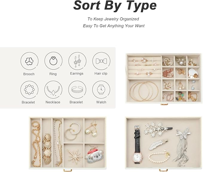 Jewelry Organizer Box for Women Girls, 3-Layer Jewelry Case with 2 Drawers Jewelry Storage Box for Ring Earrings Bracelets Necklaces(White) - Image 9