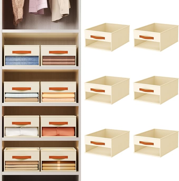 Homsorout Drawer Organizers and Storage - 6 Pack Foldable Pants Organizer with Clear Window & Handles, Fabric Closet Organizer for Clothes, Jeans, Sweaters, Towels, T-shirt, Scarf (Beige) - Image 2