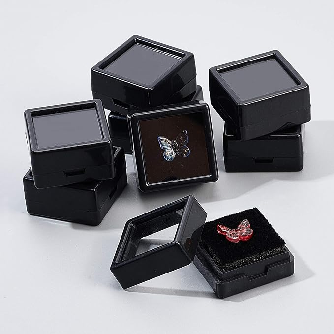 BENECREAT 36PCS Black Gemstone Display Box Mini Square Acrylic Jewelry Box Container(1.2x1.2x0.6) with Clear Top Lids and Sponge for Gems,Jewelry Packing - Image 5