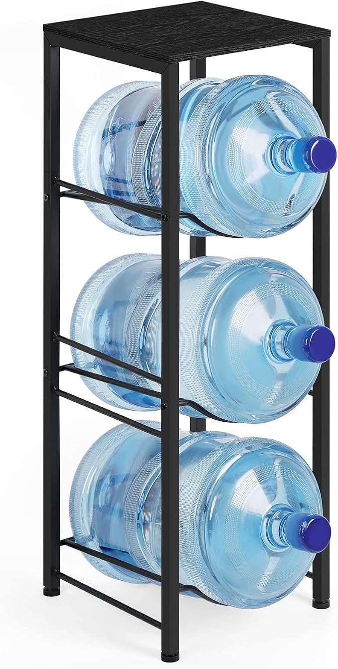 OYEAL Water Bottle Holder Organizer 5 Gallon Water Jug Stand with Shelves, 3-Tier Water Bottle Dispenser Stand for Kitchen Living Room Office, Black - Image 7
