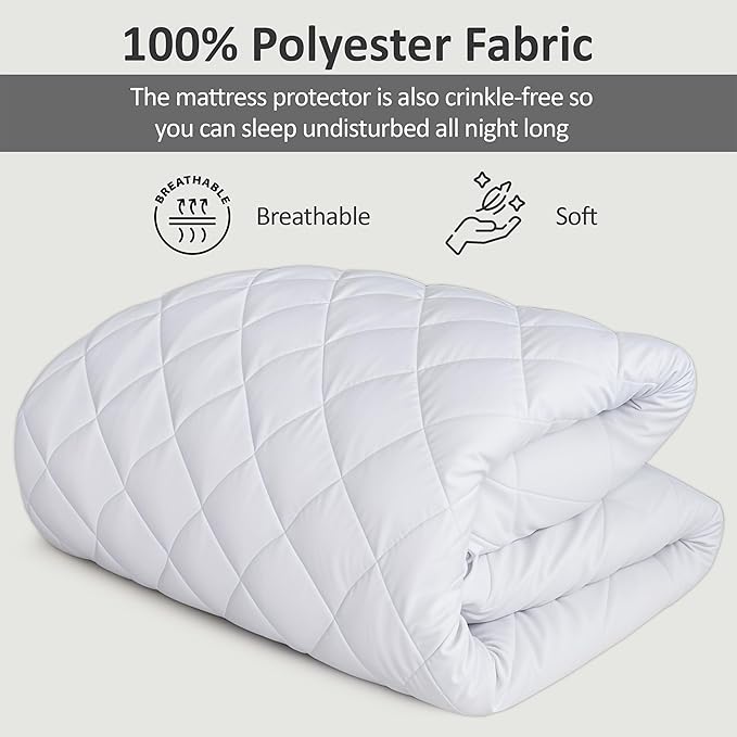 ZOYER Queen Mattress Cover, Quilted Waterproof Mattress Protector Queen Size, Hexagonal Design Mattress Pad Stretches Up to 16 Inches Deep Pocket, Breathable, Extra Soft Mattress Topper (White)