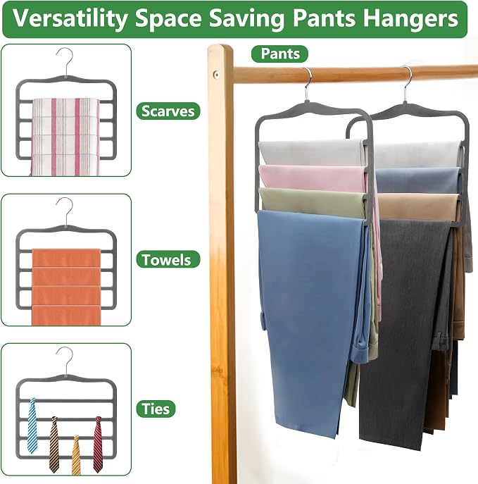 Closet Organizers and Storage,Pants Hangers Space Saving,Velvet Hanger for Organization and Storage,Dorm Room Essentials for College Students Girls,Home Organization Scarf Jeans Hangers-2 Pack - Image 6