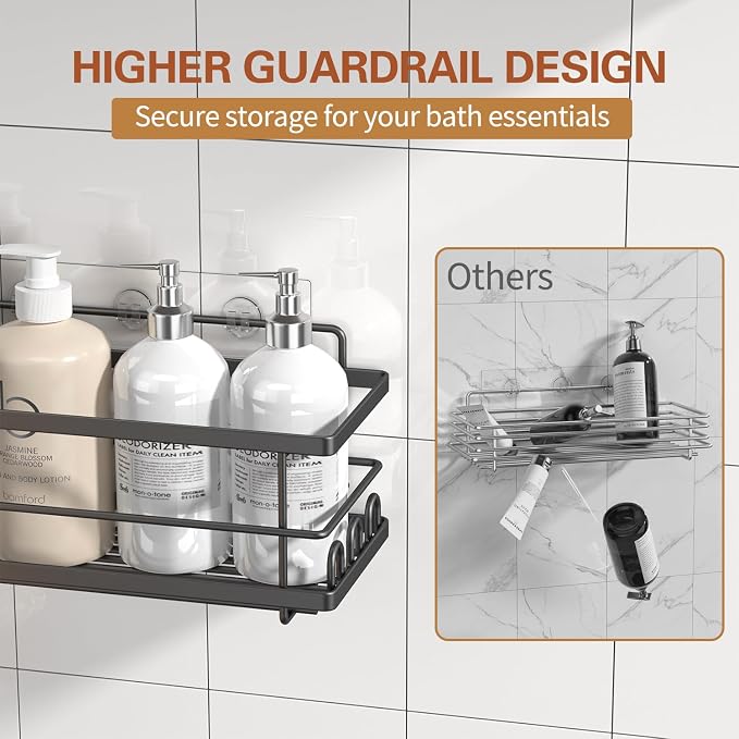 Youvip Shower Caddy, 3 Pack Large Capacity Bathroom Organizers and Storage, No Drilling Adhesive Rustproof Shelves with Soap Holder, Home Decor, Black - Image 4