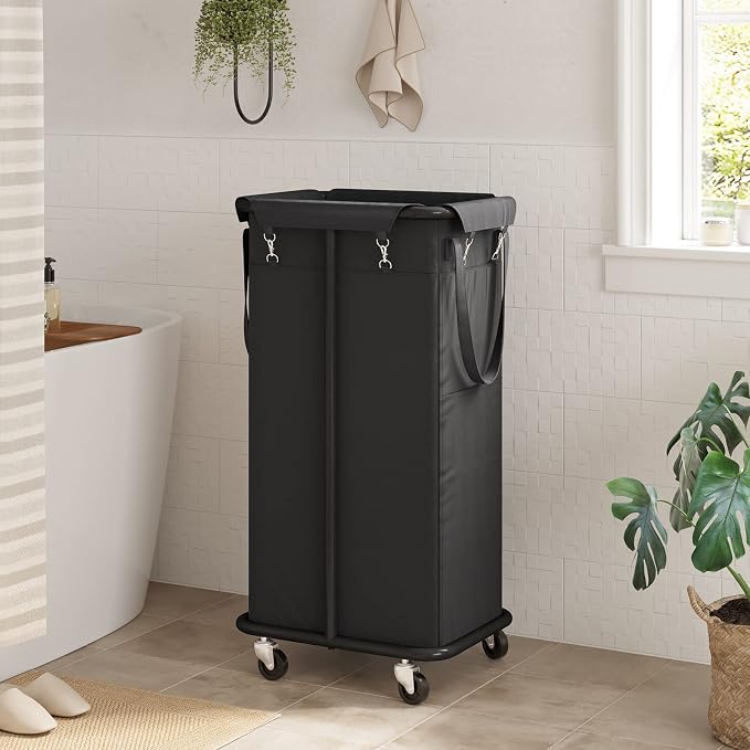 WOWLIVE 100L Rolling Laundry Hamper with Wheels Large Laundry Basket Organizer Laundry Cart with Steel Frame and Removable Bag Foldable Tall Dirty Clothes Hamper Dorm Room Storage for Bedroom (Black) - Image 3