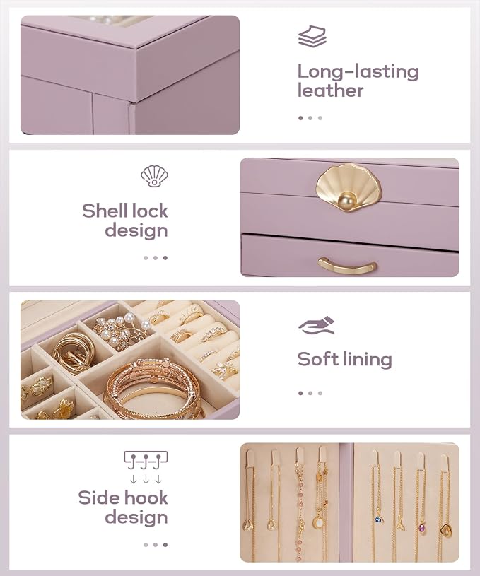 Enthralite Jewelry Box with 4 Drawers : Jewelry Display Organizer for Earrings Necklaces - Gift for Girls Women | Grey Purple - Image 5