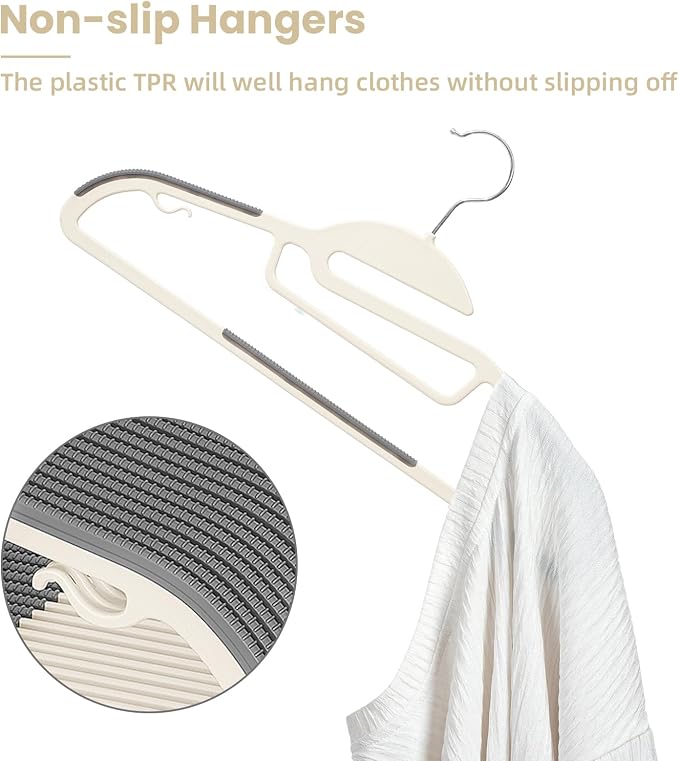 BAGAIL Plastic Hangers 50 Pack with Non-Slip Design,0.2 Inches Thick, 360°Swivel Hook Space Saving Organizer for Bedroom Closet,Shirts,Pants(Beige- S Shaped) - Image 3