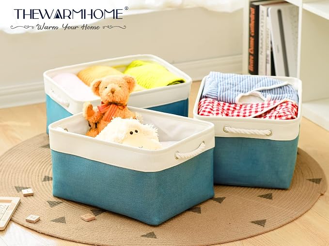TheWarmHome Storage Bins - Large 3 Pack 15.7x11.8x8.3 in Fabric Storage Baskets for Organizing Shelves | Large Basket Closet Organizer for Home Decor Shelf Baby Toy Laundry (White & Green) - Image 7