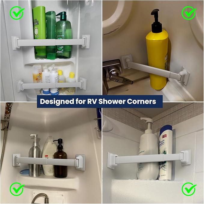 Adjustable RV Shower Corner Storage Bar- Durable Aluminum RV Corner Caddy for Shower Organization- Essential RV Bathroom Accessory- 3 Packs - Image 4