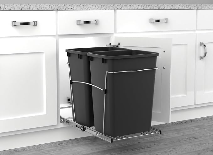 Rev-A-Shelf RV-18KD-18C S Double Pullout Trash Can for Kitchen Cabinets 35 Qt Garbage Recycling Bin on Full Extension Slides, Black - Image 7