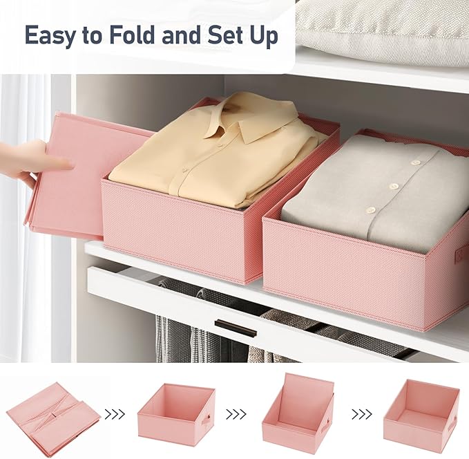 DIMJ Closet Storage Bins 10 Pack - Fabric Storage Baskets for Shelves, Collapsible Clothes Organizer with Handles, Trapezoid Shelf Organization Storage Cubes for Purse, Toys, Books, Towel, Clothes - Image 3