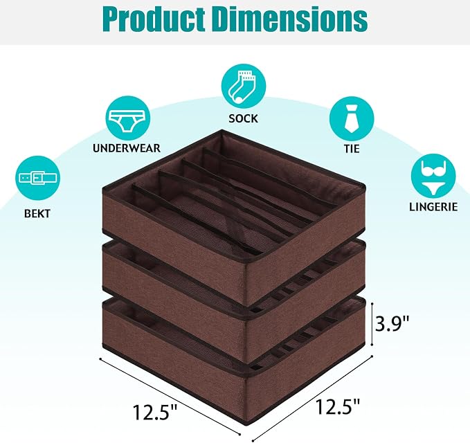 Bra Storage Drawers Organizer for Clothing Underwear Drawer Organizer Dividers Foldable Storage Cube Bins for Bra,Socks, Underwear,3 Pack （Coffee） - Image 2