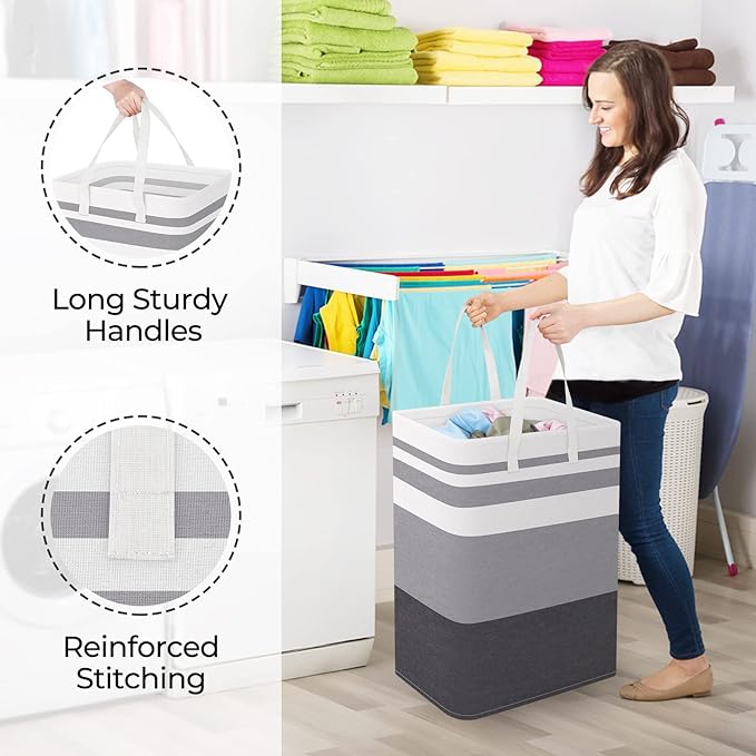 StorageRight Large Collapsible Laundry Basket Hamper with Easy Carry Handles，Freestanding Clothes Hampers for Laundry, Bedroom, Dorm, Towels, Toys, 75L, Gradient Grey - Image 4