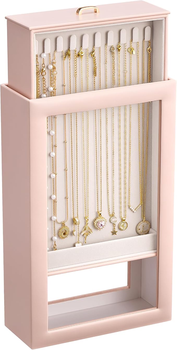 Lolalet Upgraded Double-Sided Hanging Necklace Organizer Box, Jewelry Display Case with Double-Sided Clear Window for Necklaces Bracelets, Tangle-Free Necklace Storage Box, Mothers Day Gift by Lolalet