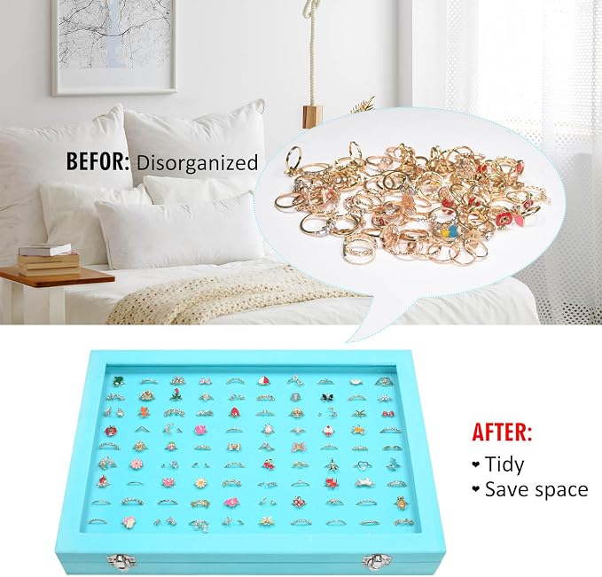 Vicoter Rings Organizer Tray 100 Slot Velvet Ring Earring Storage Box TranSparent Cover Jewelry Store Ring Display Box Jewelry Display Cabinet for Girl Wife Mother - Image 5