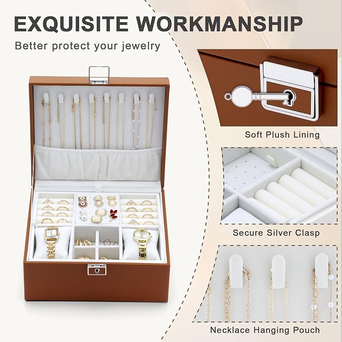 Jewelry Organizer Boxes for Women,Travel Jewelry Case, 2 Layers Removable Jewelry Box,Storage for Necklace, Bracelet, Earring,Rings,Jewelry Box Gifts for Women Girls - Image 4
