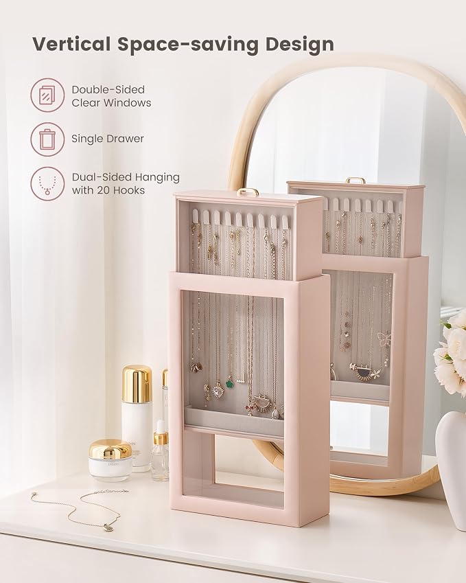Lolalet Upgraded Double-Sided Hanging Necklace Organizer Box, Jewelry Display Case with Double-Sided Clear Window for Necklaces Bracelets, Tangle-Free Necklace Storage Box, Mothers Day Gift - Image 2