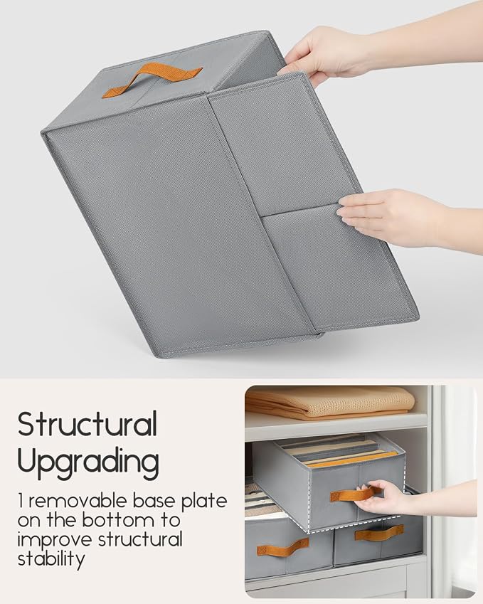 Homsorout Closet Organizers and Storage - Fabric Clothes Organizer with Handles, Foldable Jeans Organizer for Clothes, Drawer Organizer for Shirts, Bra, Sweater, Scarf, 4 Pack, Grey - Image 6