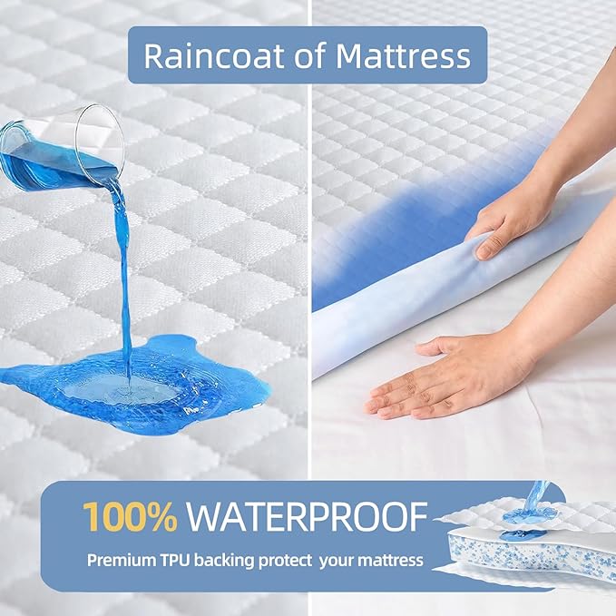 100% Waterproof Mattress Protector Full,290GSM Bamboo Viscose Mattress Cover,Fitted Sheet with 20" Deep Pocket Mattress Pad,Breathable Cooling Noiseless Washable for Home,Bedroom,Hotel