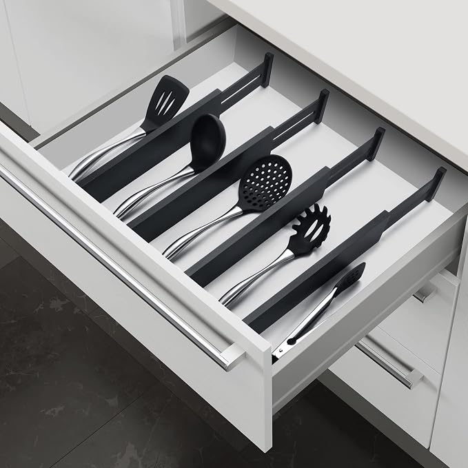 4 Pack Bamboo Drawer Dividers 2.6" High, Adjustable Length from 12 Inch to 17 Inch, Expandable Kitchen Drawer Organizer Separators for Clothes, Kitchen, Bedroom, Dresser, Office (Black) - Image 3