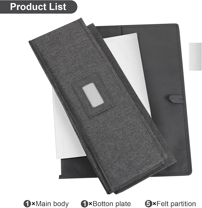 popoly Platter Storage Case, China Storage Containers Hard Shell 17" x 13" x 6", 5 Felt Dividers Included, Structured Top and Stackable (Linen Grey) - Image 7