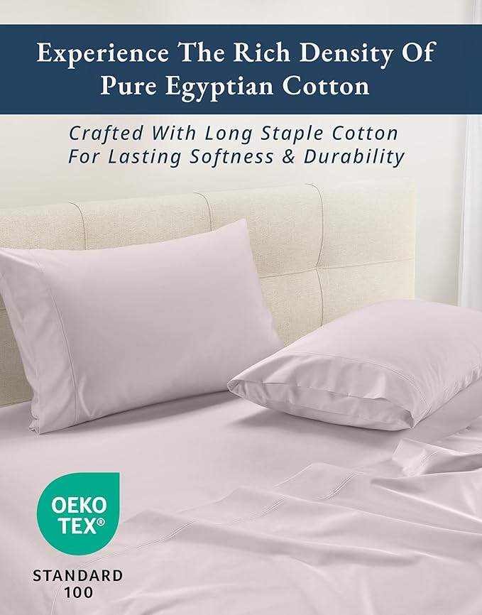 LANE LINEN 100% Egyptian Cotton Bed Sheets Queen Size, Long Staple Soft & Comfy Sateen Weave No Pill Fade Resistant Queen Size Bedding Set, Machine wash 15'' Deep Pocket Queen Sheets - Gray Lilac