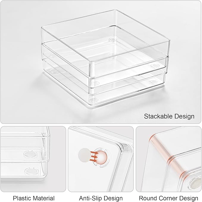 SMARTAKE 6 PCS Clear Plastic Drawer Organizers Set, Large Size Non-Slip Desk Drawer Organizer, 2-Size Versatile Bathroom and Vanity Drawer Organizer Trays for Makeup, Bedroom, Office, Kitchen Utensils - Image 6