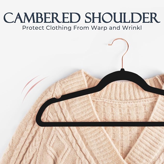 HOUSE DAY Black Velvet Hangers 60 Pack, Premium Non-Slip Felt Hangers, Sturdy Black Clothes Coat Hanger Heavy Duty, Durable Suit Hanger for Space Saving, No Marks Gold Hook - Image 5