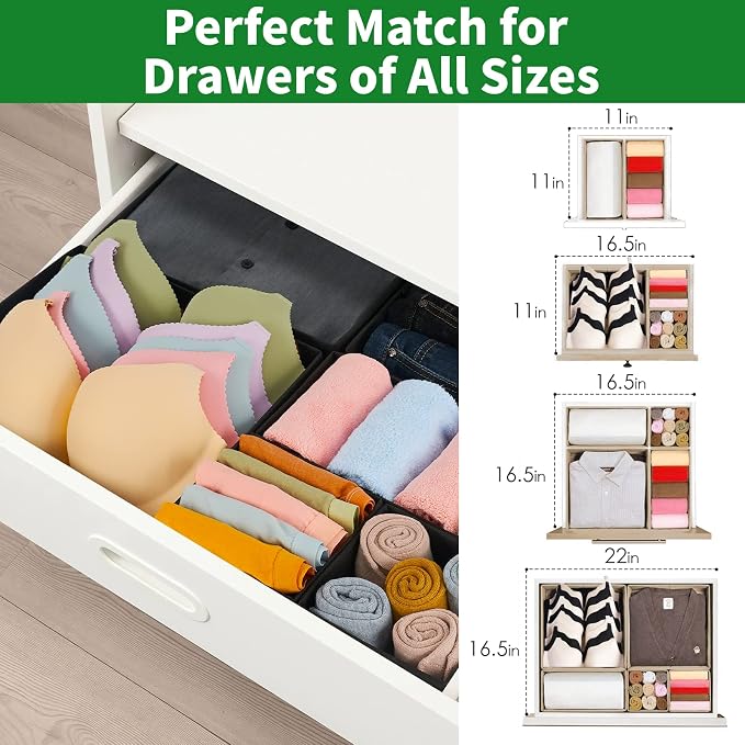 Criusia Drawer Organizer Clothes, 8 Pack Underwear Drawer Organizer, Foldable Cloth Storage Box Closet Organizers and Storage for Clothes, Socks, Scarves, Ties (Black) - Image 4