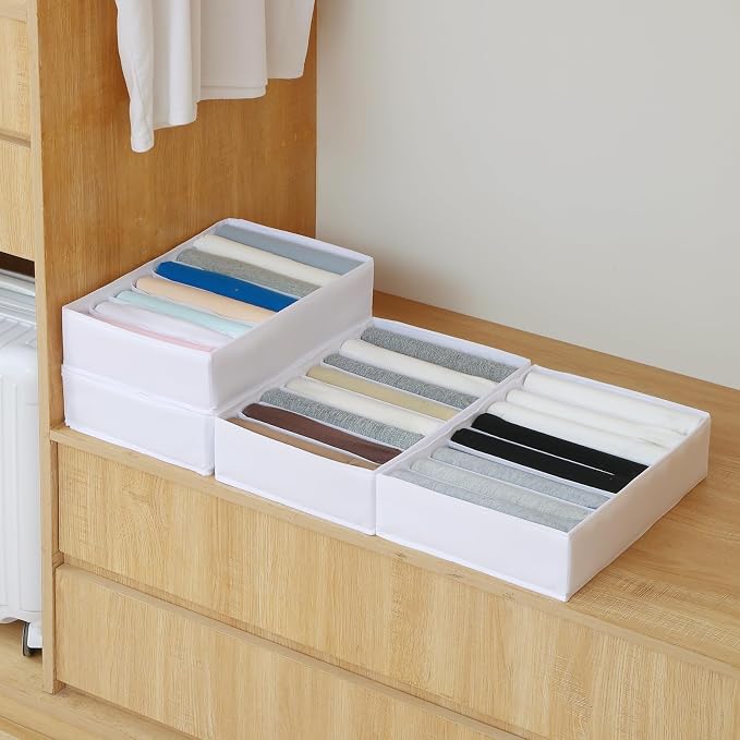 Qozary 4 Pack Drawer Organizers for Clothing, 8 Grids Foldable Closet Organizers and Storage Bins for Bedroom, Dresser Organizer Boxes for Thin T-shirts, Tank Tops - Image 2
