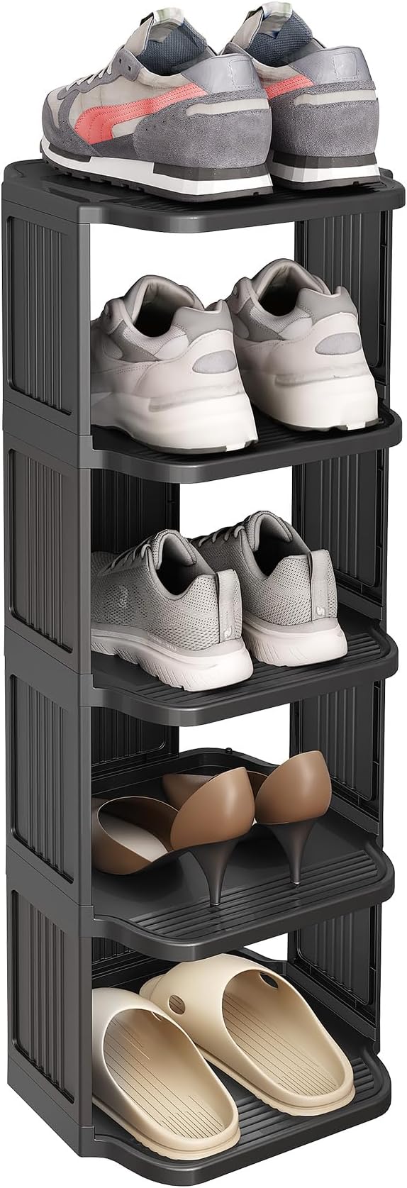 Shoe Racks for Closet, 5 Tiers Stackable Shoe Rack for Front Door Entrance Free Standing Plastic Shoe Stand Narrow Tall Vertical Shoe Rack, Closet Shoe Organizer for Small Spaces Shoe Storage by Kitstorack
