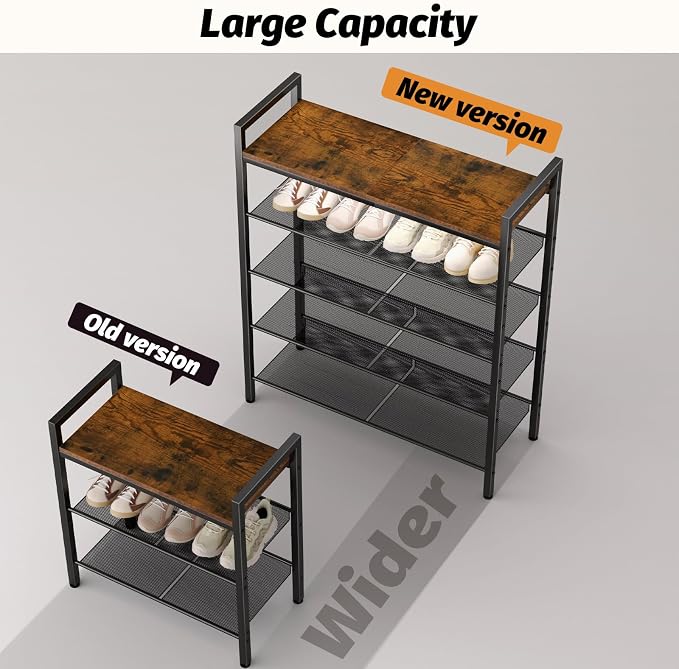 WIN4ALL Shoe Rack for Front Door Entrance, 5 Tier Shoe Rack for Entryway, 16-20 Pairs of Shoes, Metal Shoe Rack Organizer, Free Standing Shoe Rack for Closet (Black+Rustic Brown) - Image 5
