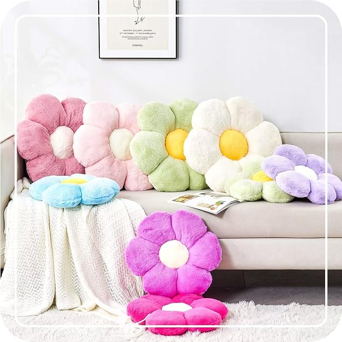 Kcvvcr White Flower Plush Throw Pillow, Cute Decorative Flower Shaped with Faux Rabbit Fur, 14.9" Soft Throw Pillow for Bedroom Living Room