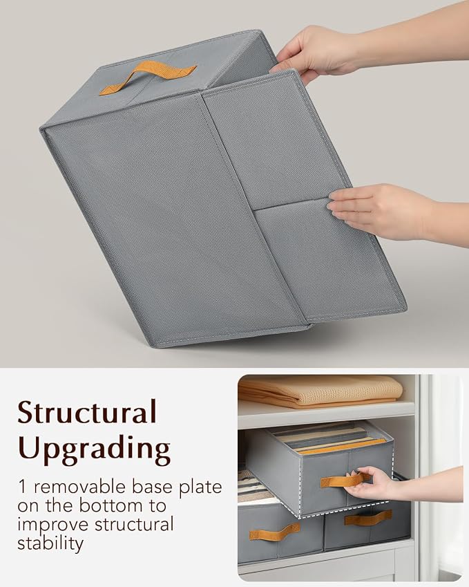 Homsorout Clothes Organizers and Storage - 4/5/7 Grids Fabric Jeans Organizer with Handles, Foldable Closet Organizers Dividers, Wardrobe organizer for Pant, Sweater, T-shirt, Scarf, 6 Pack, Pale Grey - Image 6