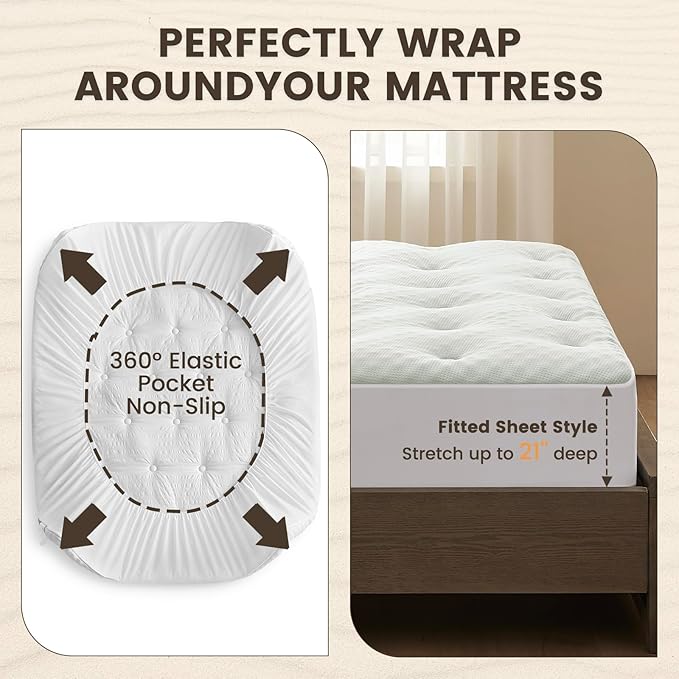 QUIETSEA Reversible California King Mattress Topper Egg Crate Memory Foam Mattress Topper, Bamboo Viscose Mattress Pad Cal King, Waterproof Mattress Cover with Deep Pocket up to 21", 72" x 84"