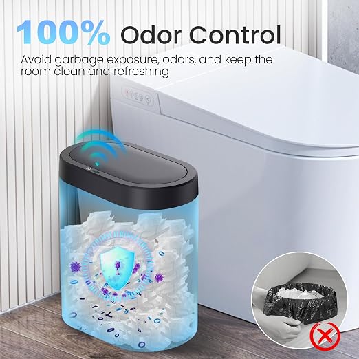 jinligogo 5 Gallon Bathroom Trash Can with Lid, Automatic Motion Sensor Black Trash Can, Touchless Slim Waterproof Garbage Bin for Kitchen, Bedroom, Office, and Bathroom - Image 4