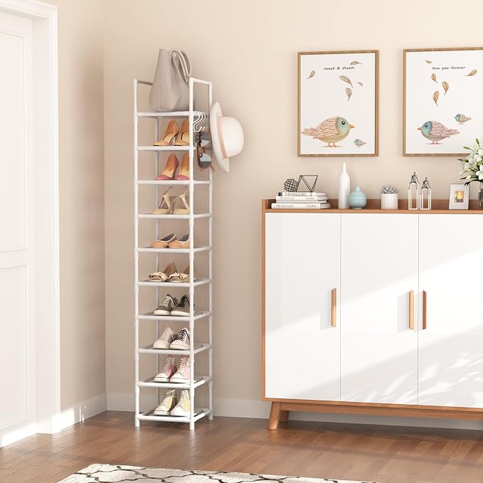 LANTEFUL Tall Narrow Shoe Rack 10-Tier Skinny Shoe Shelf Storage for 10-15 Pairs Shoes and Boots, Space Saving Corner Shoe Rack Organizer for Closet, Entryway, Garage, Living Room,White - Image 2