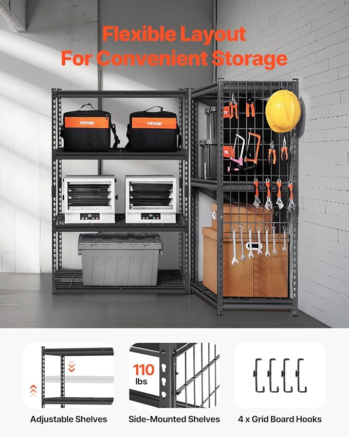 VEVOR Storage Shelves, 2400 lbs, 4 Tier Heavy Duty Garage Shelving, 20" D x 40" W x 60" H Adjustable Metal Shelves for Industrial Shelving Unit Utility Shelf, for Kitchen, Warehouse, Basement, Black - Image 5