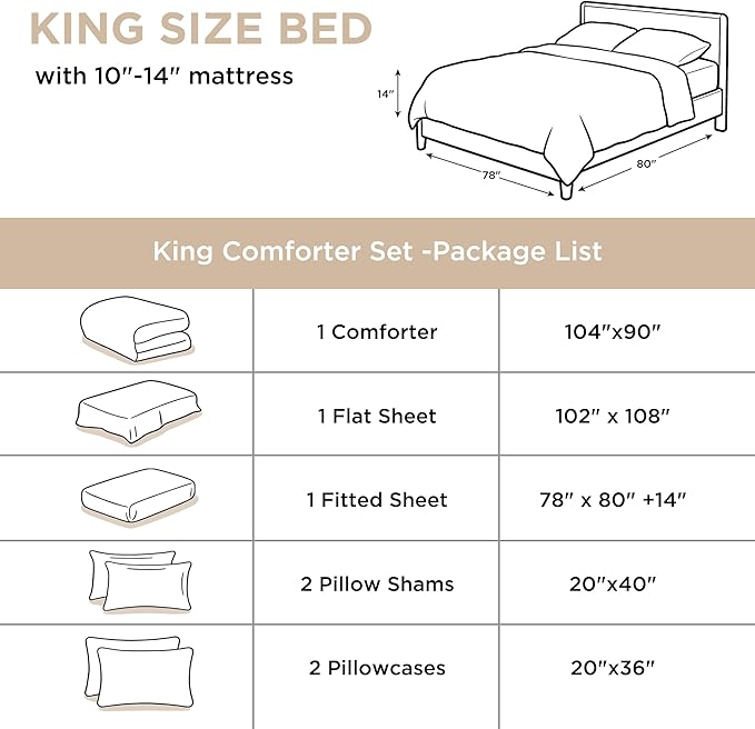 Andency King Size Comforter Set - 7 Pieces Bed in a Bag King Bedding Comforter Sets Oatmeal, Winter Solid Soft Lightweight Comforter with Fitted Sheets, Flat Sheets, Pillowcases & Shams