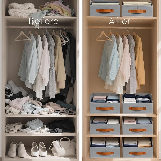 Homsorout Fabric Storage Bins for Organizing - 10 Pack Large Trapezoid Collapsible Storage Bins with Front Handle, Closet Organizers and Storage for Bedroom, Home Shelves, Small Spaces, Grey - Image 5