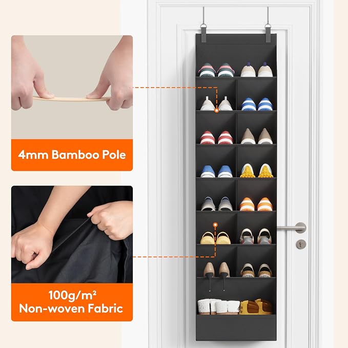 Lifewit 8 Tier Over the Door Shoe Organizer with 15 Large Deep Pockets, Fabric Hanging Shoes Shelf for Closet, Dorm Storage, Fit Up to 16 Pair Shoe Rack Holder for Sneakers, Boots, Black - Image 5