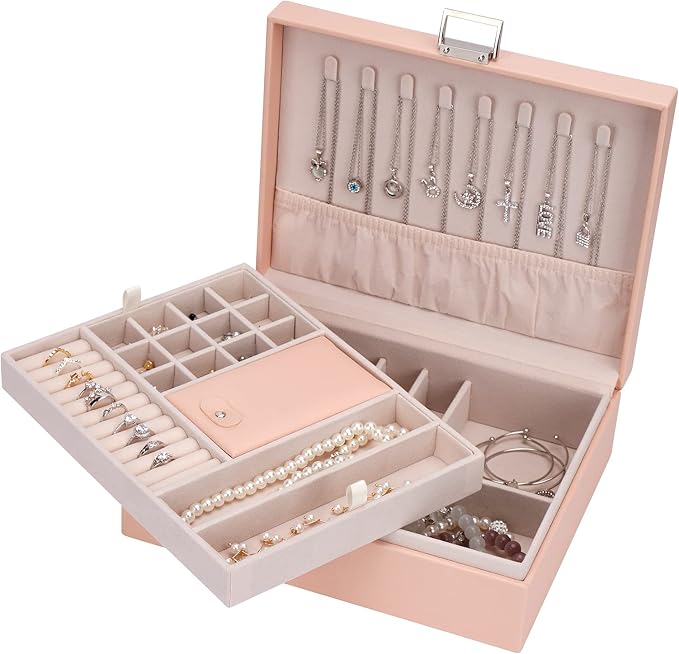 Jewelry Organizer Box Travel Jewelry Box Storage Organizer Case Earring Ring Necklace Box Large Travel Jewelry Case/PINK by ATAIMEISEN