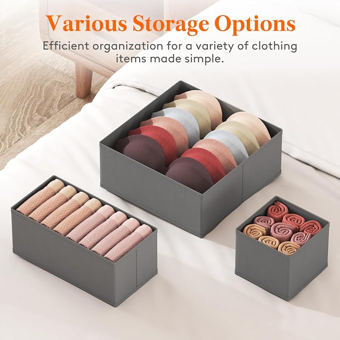 Lifewit Drawer Organizer Clothes for Closet 32 Pack, 3 Sizes Underwear Wardrobe Drawer Dividers, Fabric Foldable Dresser Storage Organizer Bins for Sock/Bra/Lingerie/Undies, Gray - Image 3