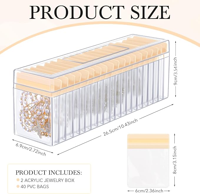 Kenning 42 Pcs Acrylic Jewelry Case Organizer, Clear Jewelry Organizers Holder with Portable Anti Tarnish Storage Bags for Rings, Earrings, Necklaces, Ideal Gifts for Women (Yellow) - Image 2