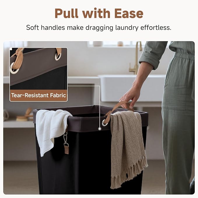 StorageWorks 160L Laundry Basket with Wheels, Large Rolling Hampers for Clothing Organizer, Dirty Clothes Basket for Hotel, Home, Closet, Dorm, Black - Image 5