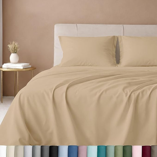 California Design Den 100% Cotton Full Sheet Set, 600 Thread Count Sateen, Soft, Bed Sheet with Deep Pockets, Bedding Sheets & Pillowcases (Golden Tan)