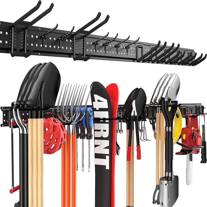 Garage Tool Organizer Wall Mount 64 inches with 13 Adjustable Heavy-Duty Hooks, Garage Organization, Garden Tool Storage Rack, Yard, and Shed, Holds Up to 520 lbs by ZICANYCO
