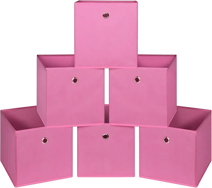 Foldable Storage Cubes Bins ,11 Inch Cloth Storage Cube Fabric Storage Box Cubes Organizer Baskets with Handles for Home Organizer Set of 6 (Pink) by NieEnjoy