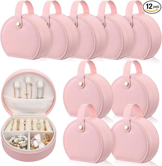 10 Pack Travel Jewelry Case Mini Leather Bridesmaid Jewelry Gift Box Bulk, Half Moon Design, Detachable Handle, Small Earring Storage Organizer for Women Girls Bridesmaid Proposal Gifts(Pink) by Unknown