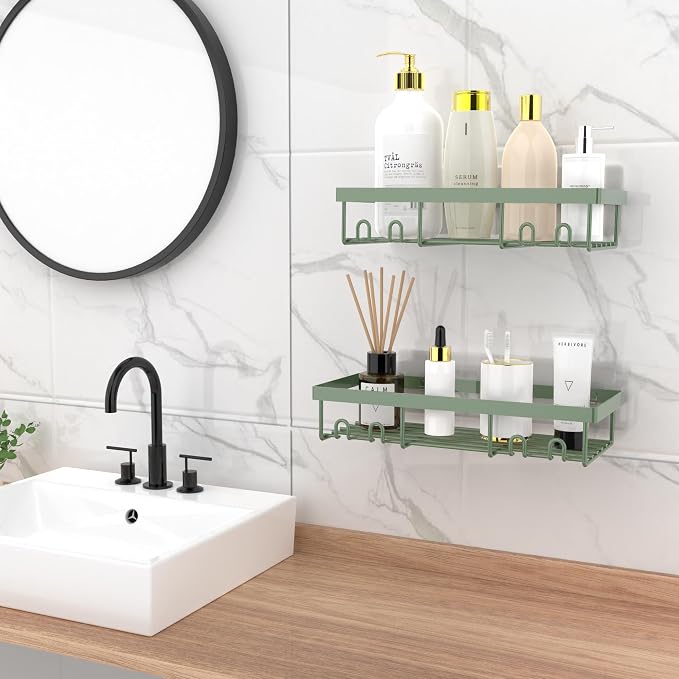 Moforoco Shower Caddy Shelf Organizer Rack, Self Adhesive Black Bathroom Shelves Basket, Home Farmhouse Wall Inside Organization and Storage Decor Rv Accessories, First Camper Apartment Essentials - Image 2